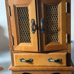 Vintage Wooden Jewelry Box with Metal Accents
